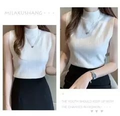 Blusa de malha elástica feminina, Tops femininos, roupa casual, sem mangas, monocromática, moda coreana, primavera, verão, novo, 8623 50 - loja online