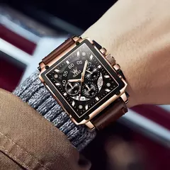Imagem do Olevs marca superior masculino relógios quadrado relógio de quartzo para homens pulseira de couro à prova dwaterproof água esporte relógio masculino relogio masculino