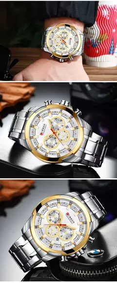 Curren-relógio de pulso masculino, marca top, grande, esportes, militar, aço, quartzo, cronógrafo, design de ouro, para homens na internet