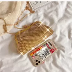 Diamante de ouro sacos de noite para mulheres, bolsa de luxo, corrente elegante, ombro crossbody bag, embreagem festa casamento, moda, 2024
