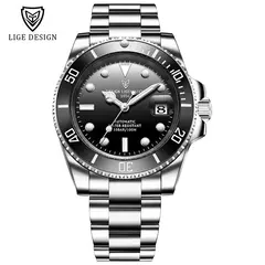 LIGE-Relógio mecânico automático Tourbillon para homens, relógios militares impermeáveis, aço inoxidável, relógio de moda, 100ATM, 2024