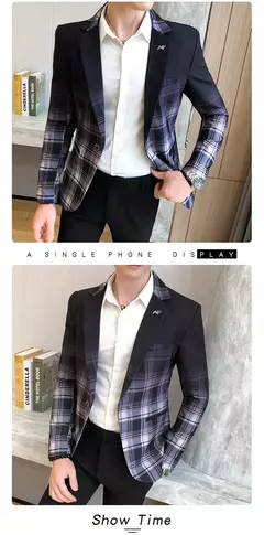 Jaqueta de terno casual xadrez masculina, baile masculino, blazer social, casaco fino, roupa de anfitrião, moda boutique - comprar online