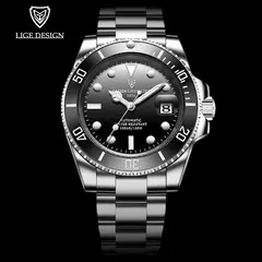 LIGE-Relógio mecânico automático Tourbillon para homens, relógios militares impermeáveis, aço inoxidável, relógio de moda, 100ATM, 2024 - comprar online