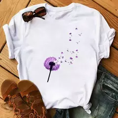 Maycaur-camiseta estampada dente-de-leão fofa para mulheres, camiseta estampada gráfica dos desenhos animados, camisa branca casual para senhoras, camiseta nova e engraçada - loja online
