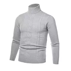 Suéter de gola alta masculino, pulôver casual, grosso, alta qualidade, inverno