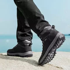 Botas de neve de pelúcia impermeáveis para homens, tornozelo, sapatos ao ar li