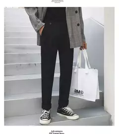Calça social masculina de lã, calças com cintura elástica, casual e social para outono e inverno na internet