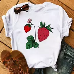 Camiseta branca estampada com frutas engraçadas para mulheres, estampa Kawaii Banana, camiseta Harajuku, manga curta, camiseta, moda - loja online