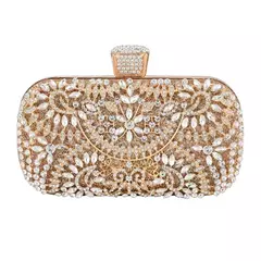 Embreagem noite diamante para mulheres, mini bolsa dourada, bolsa de ombro corrente, pequena oca flores de cristal, bolsa para festa de casamento na internet