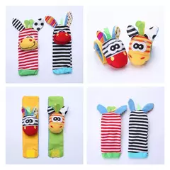 Brinquedos chocalho dos desenhos animados do bebê, brinquedos macios do luxuoso, conjunto chocalho do pulso do pé, desenvolvimento recém-nascido, brinquedos educativos para crianças, 0-24 meses