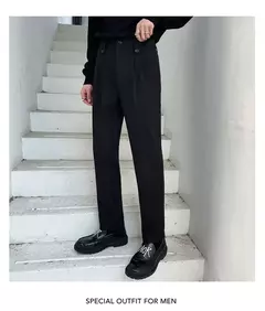 Imagem do Calça social masculina de lã, calças com cintura elástica, casual e social para outono e inverno