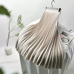 Marca designer feminino primavera outono elegante chique sólido saia plissada cintura alta moda de luxo com elástico feminino C-035