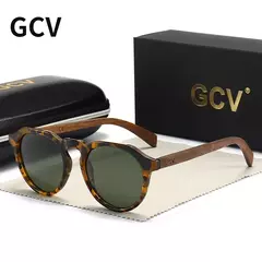 Imagem do GCV-Óculos de sol polarizados em madeira de noz ultraleve para homens e mulheres, Hawksbill Frames, Leopard Grain, marca avançada, moda delicada, feminina