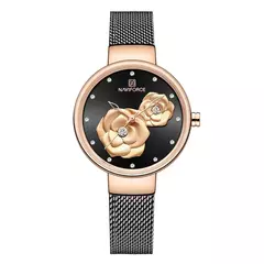 Naviforce relógio de pulso feminino, marca de luxo, malha de aço, impermeável, senhoras, flor, quartzo, feminino, para menina - comprar online