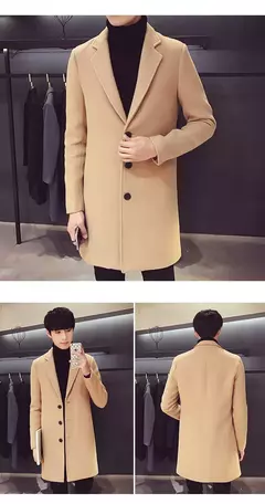Casaco longo de algodão masculino, corta-vento fino, mistura de lã, cor pura, moda casual de negócios, roupas masculinas, primavera, outono, novo, 2023