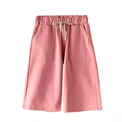 Shorts de algodão para mulheres, calças de lazer de pernas largas, cintura solta elástica com cinto, tamanho grande, 7XL, 8XL, verão na internet