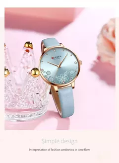 Imagem do Curren-Relógios de pulso quartzo de couro de luxo feminino, marca relógio para senhoras, charme relógio mostrador flores