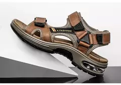 Imagem do Sandálias masculinas de verão de couro genuíno, chinelos masculinos, gladiador, praia, macio, confortável, ao ar livre, sapatos vadeando, marca, 38-46
