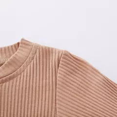 Conjunto de bodysuits de manga comprida e calças elásticas para bebé, com nervuras, xadrez, roupa sólida, infantil, recém-nascido, menina, menino, primavera, outono, 2 peças - Wolf Magazine
