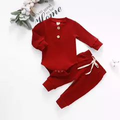 Conjunto de bodysuits de manga comprida e calças elásticas para bebé, com nervuras, xadrez, roupa sólida, infantil, recém-nascido, menina, menino, primavera, outono, 2 peças na internet
