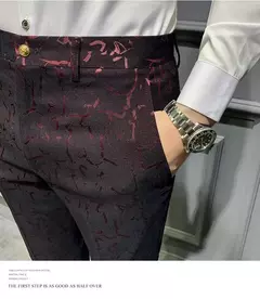 Clássico jacquard terno calças 2022 primavera homens calças sociais negócios magro casual formal calças de escritório terno - loja online