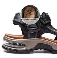 Sandálias masculinas de verão de couro genuíno, chinelos masculinos, gladiador, praia, macio, confortável, ao ar livre, sapatos vadeando, marca, 38-46