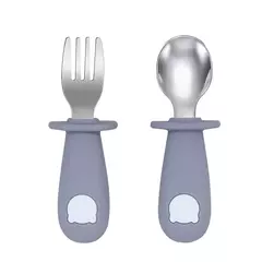 Bebê alimentação sólida colher e garfo conjunto, sem BPA, alça de silicone, urso dos desenhos animados, utensílio inoxidável, talheres infantis, novo design - Wolf Magazine
