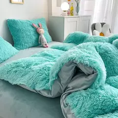 Conjunto de cama luxuoso preto macio, capa de edredão Shaggy, 2 fronhas, zíper, veludo macio, 3pcs - Wolf Magazine