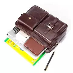 Imagem do Bolsa de ombro de couro genuíno para homens, Bolsa crossbody mensageiro de couro real, Bolsa de viagem de negócios