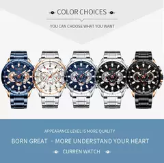 Curren-relógio de pulso casual masculino, pulseira de aço inoxidável, mostrador grande, quartzo, com slots luminosos, cronógrafo esportivo, novo - comprar online
