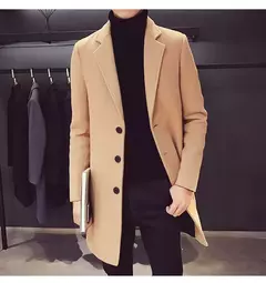 Casaco longo de algodão masculino, corta-vento fino, mistura de lã, cor pura, moda casual de negócios, roupas masculinas, primavera, outono, novo, 2023 na internet