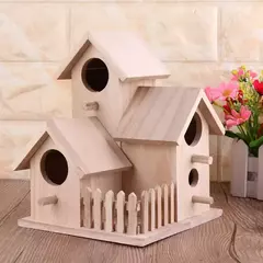 Pingente de madeira para casa de pássaros, decoração criativa para casa de pássaros reprodução caixa com ninho de alimentação jardim quintal varanda simulação de cerca para casa de pássaro - comprar online