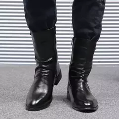 Nova moda dos homens boate motocicleta meados de bezerro botas altas sapatos de couro de vaca outono inverno longo botas masculinas calzado hombre