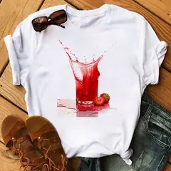 Imagem do Camiseta branca estampada com frutas engraçadas para mulheres, estampa Kawaii Banana, camiseta Harajuku, manga curta, camiseta, moda