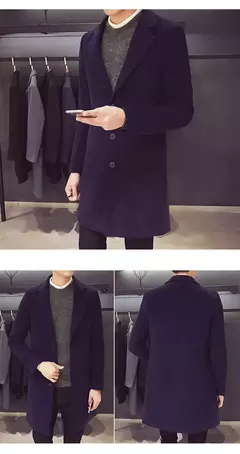 Casaco longo de algodão masculino, corta-vento fino, mistura de lã, cor pura, moda casual de negócios, roupas masculinas, primavera, outono, novo, 2023 - loja online