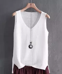 Blusa de malha sem mangas feminina, camisa com gola V, tops, camisas, roupas de verão, C855, 2021 - loja online