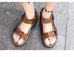Sandálias masculinas de verão de couro genuíno, chinelos masculinos, gladiador, praia, macio, confortável, ao ar livre, sapatos vadeando, marca, 38-46 - comprar online
