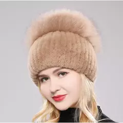 Real Genuine Fox Fur Gorros Chapéu para Mulheres, Pele de Coelho Rex Natural Boné de Caveira, Chapéus de malha para meninas, inverno, estilo russo, novo