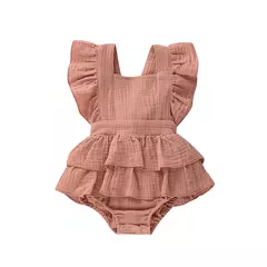 2023 Verão Bebê Recém-nascido Meninas Bodysuits Roupas Princesa Ruffle Algodão Macacão Bonito Criança Backless Lace Up Bow Beach Outfits - comprar online