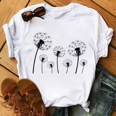 Maycaur-camiseta estampada dente-de-leão fofa para mulheres, camiseta estampada gráfica dos desenhos animados, camisa branca casual para senhoras, camiseta nova e engraçada na internet