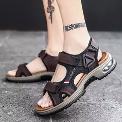 Sandálias masculinas de verão de couro genuíno, chinelos masculinos, gladiador, praia, macio, confortável, ao ar livre, sapatos vadeando, marca, 38-46 na internet