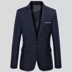 Blazer fino monocromático para homens, jaqueta de escritório masculina, tamanho grande, preto e azul, casaco de casamento coreano