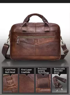 BULLCAPTAIN Maleta Ombro Messenger Bags dos homens de couro genuíno de 14 polegadas Laptop Bag Maleta dos homens Office Business Handbag - loja online