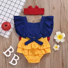 Ma & Baby-Macacão princesa recém-nascida com babados para bebês, sunsuit com arco, roupas de bebê, fantasias para festa de aniversário, D35, 0-24M na internet