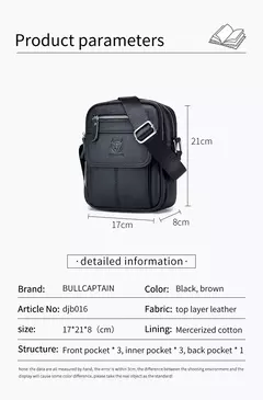 Bolsa de Ombro Casual Masculina Bullcaptain, bolsa mensageiro de negócios, mini bolsa de couro de vaca de alta qualidade, bolso de grande capacidade - Wolf Magazine