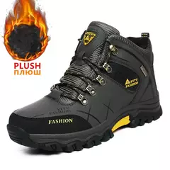 Botas de neve de couro impermeáveis para homens, tênis super quentes, botas de caminhada ao ar livre, sapatos de trabalho, marca de inverno, tamanho 39-47 - loja online