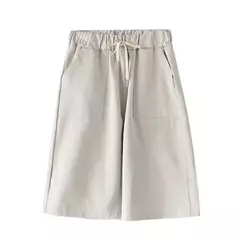 Shorts de algodão para mulheres, calças de lazer de pernas largas, cintura solta elástica com cinto, tamanho grande, 7XL, 8XL, verão - comprar online