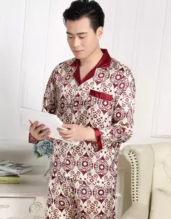 Conjunto de pijama de seda fino masculino, manga comprida e calça curta, pijama, calça para dormir - Wolf Magazine