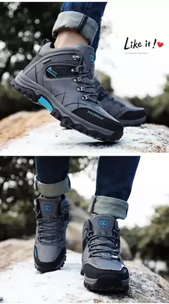 Imagem do Botas de neve de couro impermeáveis masculinas, super quentes, ao ar livre, caminhadas, trabalho, sapatos de viagem, inverno, tamanho 39-47
