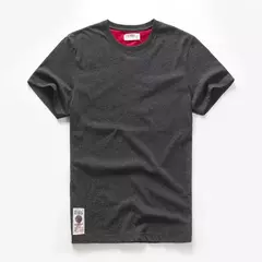 Camiseta de algodão com decote em O masculino, tops clássicos, cor sólida, casual, básica, alta qualidade - loja online